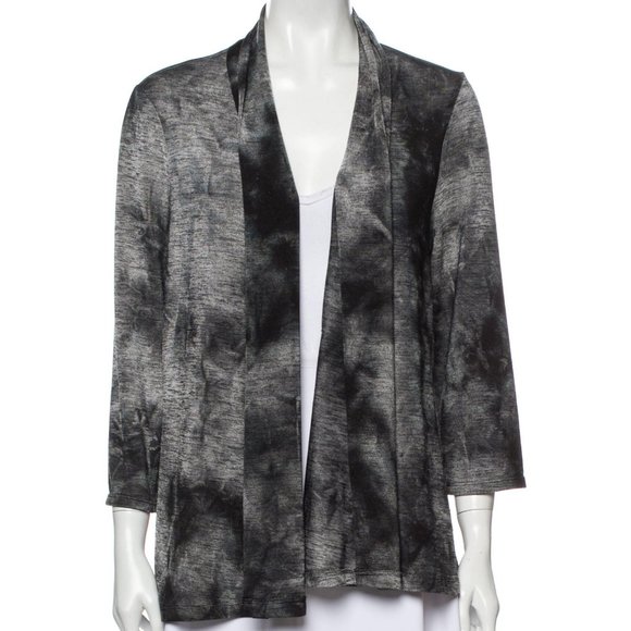 Alberto Makali Tie Dye Cardigan Tunic Top Open Front Top Black Gray Sz L - Picture 1 of 6
